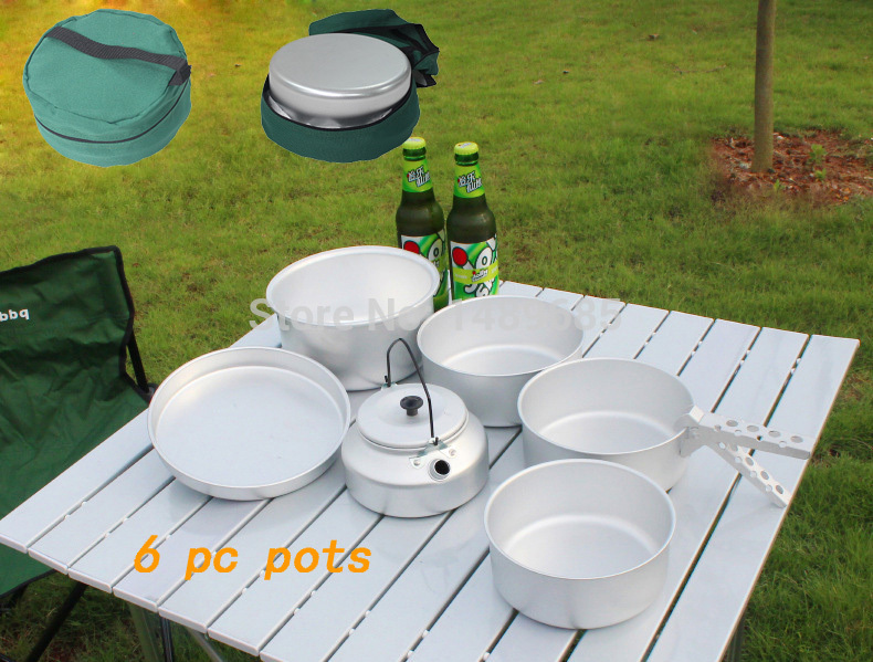 6PCS ߿ ķ ⱸ Ʈ ˷̴ ȭ ũ Ʈ  ׸  ?? ߿ 丮  Ŀ  ⱸ Ʈ/6Pcs Outdoor Camping Cookware Set Aluminum Oxide Picnic Set Pot Bowls Pa